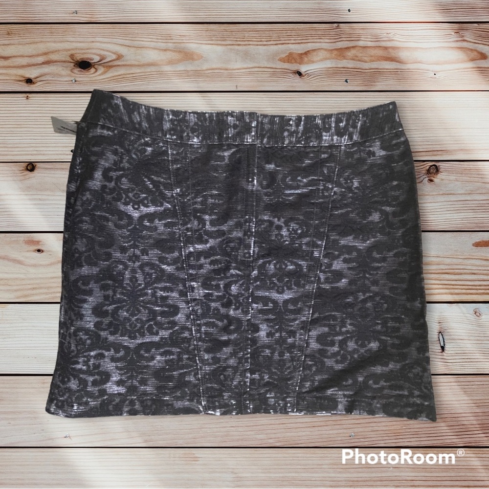 Express Mini Skirt Shimmering Metallic Silver Gray Jacquard Brocade